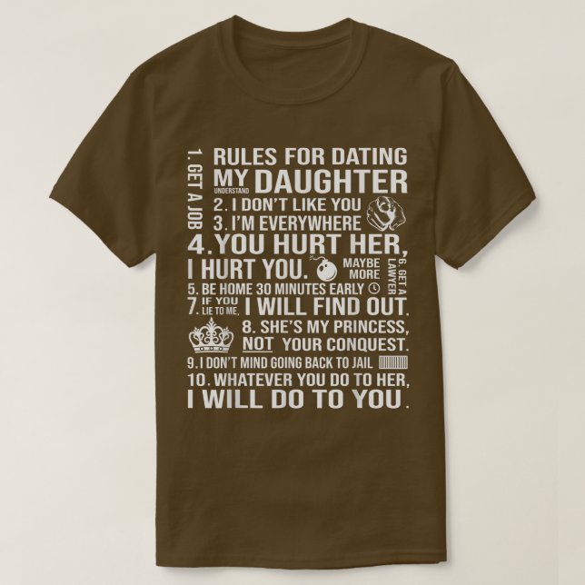T-shirt Règles Pour Dîner Ma Fille Amusante Rencontre Fami (Design devant)
