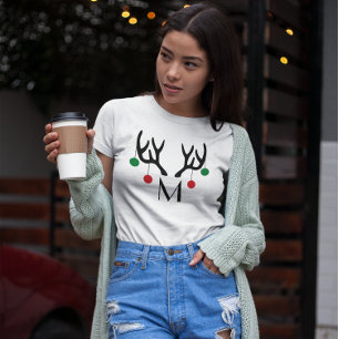 T-shirt Reindeer Antlers Moderne Monogramme de Noël