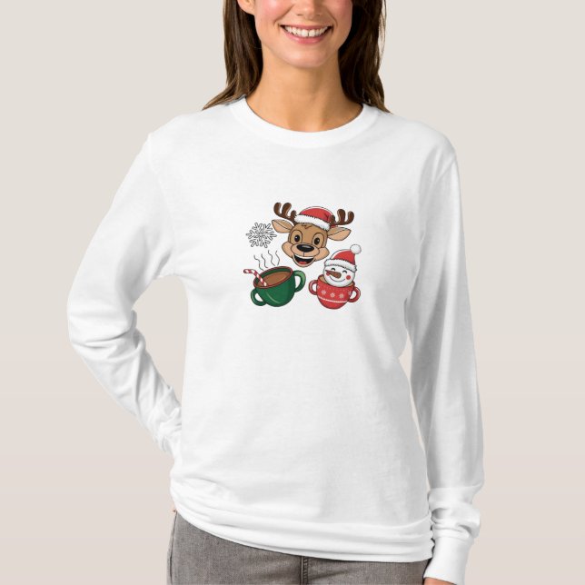 T-shirt Reindeer de Noël et Snowman Hot Cocoa De (Devant)