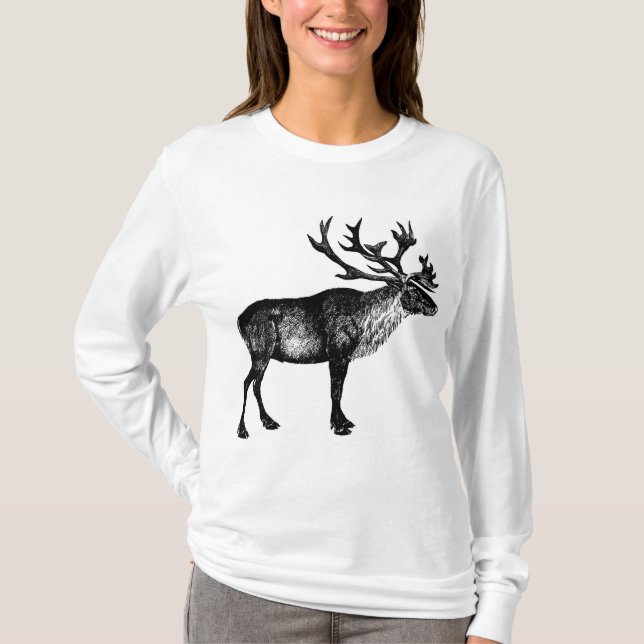 T-shirt Reindeer Long Manches, Elk, Animal Design (Devant)