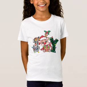 T-Shirt Reindeer Plaid Lettres JOY Christmas Texte