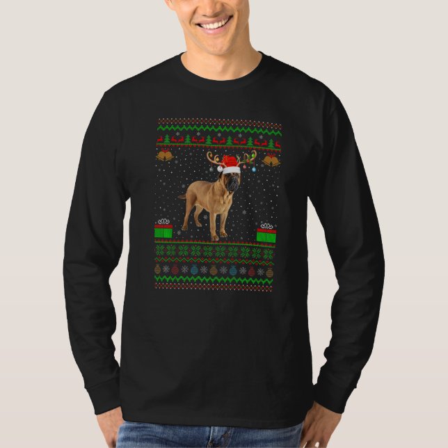 T-shirt Reindeer Santa Hat Correspondant Vilain Bullmastif (Devant)