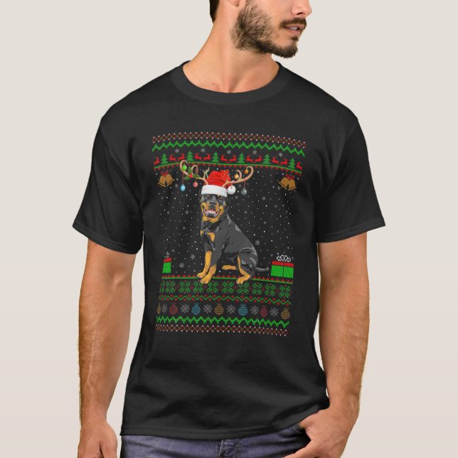 T-shirt Reindeer Santa Hat Correspondant Vilain Rottweeter (Devant)