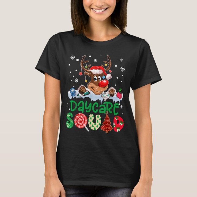T-shirt Reindeer Santa Hat Daycare Squad Teacher Christmas (Devant)
