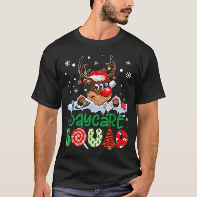 T-shirt Reindeer Santa Hat Daycare Squad Teacher Christmas (Devant)