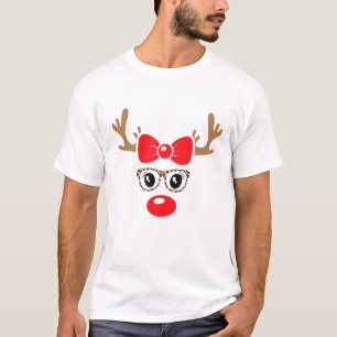 T-shirt Reindeer Visage Noël Empreinte de léopard Lunett