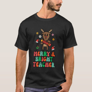 T-shirt Reinder de Noël Joyeux enseignant brillant Retro G