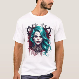 T-shirt Reine Clown aux Cheveux Cyan - Graphique Chic Étra