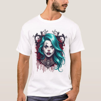 T-shirt Reine Clown aux Cheveux Cyan - Graphique Chic Étra