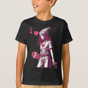 T-shirt Reine des cœurs de skateuse carte skateuse planche