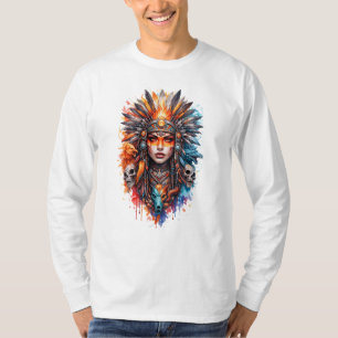 T-shirt Reine Guerrière Tribale Art – Crâne de Coiffe Fant