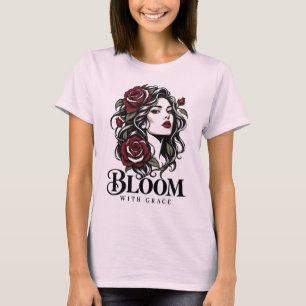 T-shirt Reine Rose Femme Fleurie Portrait de Rose Rouge