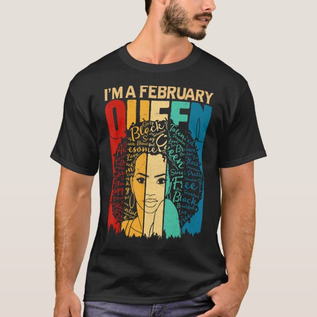 T-shirt Reines Février Anniversaire Black Women Afro Ameri (Devant)