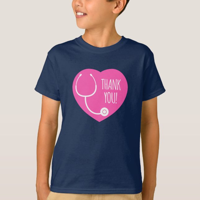 T-shirt Remerciements| Stéthoscope à coeur rose (Devant)