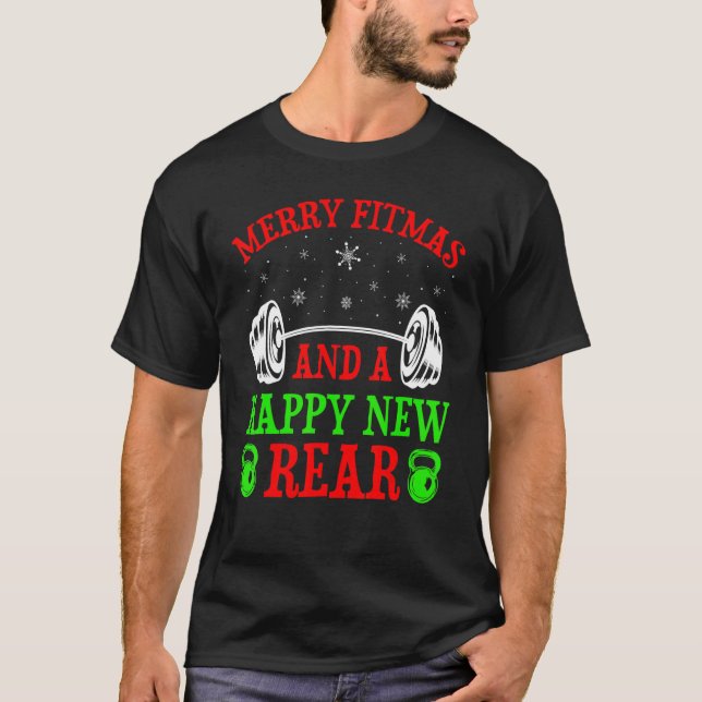 T-shirt Remise En Forme Puissante Joyeux Fitmas Et Une Bon (Devant)