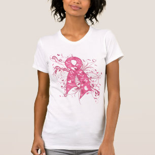 T-shirt Remous floral rose de ruban de cancer du sein