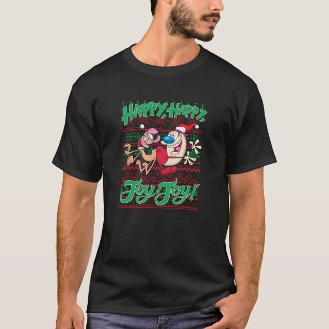 T-shirt Ren and Stimpy Christmas Happy Joy Ugly Sweater Sw (Devant)