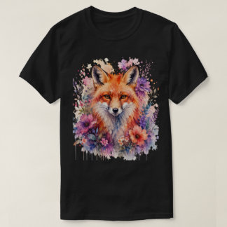 T-shirt Renard à l'aquarelle avec design artistique floral