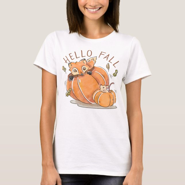T-shirt Renard aquarelle et Citrouille (Devant)