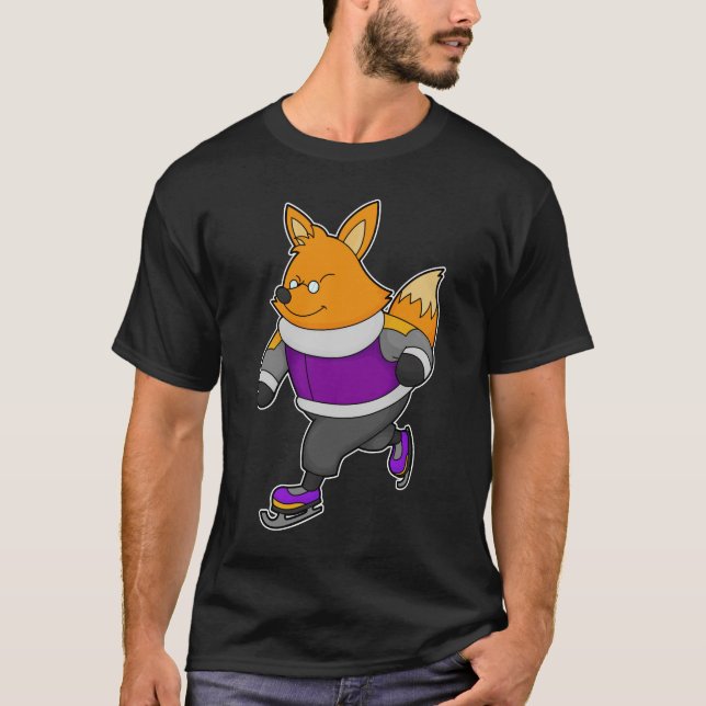 T-shirt Renard au patinage sur glace avec patins sur glace (Devant)