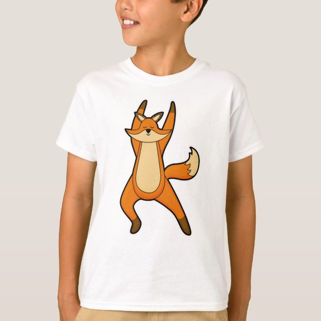 T-shirt Renard au Yoga Exercice d'étirement (Devant)