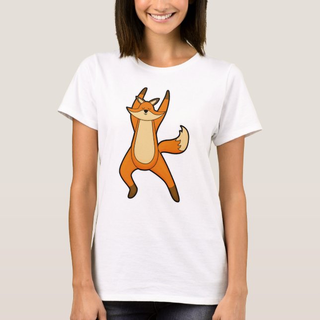T-shirt Renard au Yoga Exercice d'étirement (Devant)