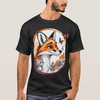 T-shirt Renard avec chaton et papillons