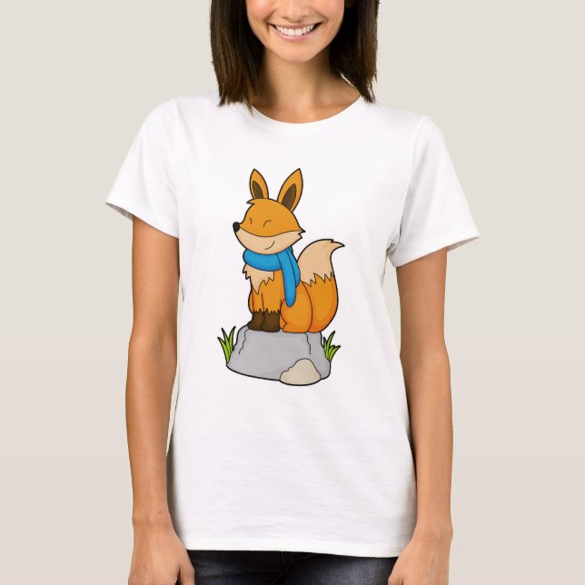 T-shirt Renard avec Écharpe sur Rocher (Devant)