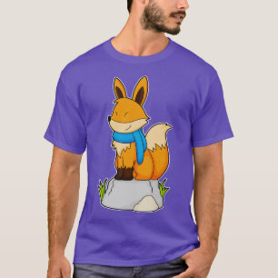 T-shirt Renard avec Écharpe sur Rocher