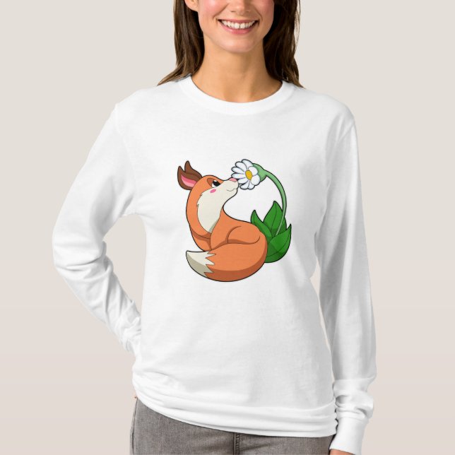 T-shirt Renard avec fleurs blanches (Devant)