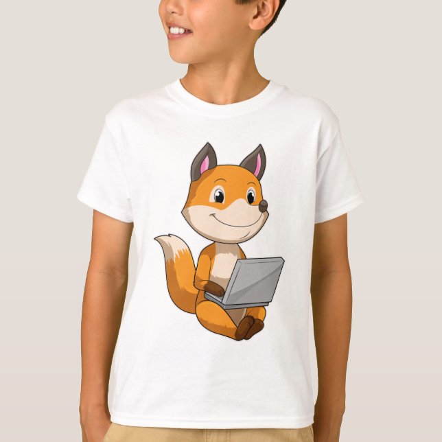 T-shirt Renard avec ordinateur portable (Devant)