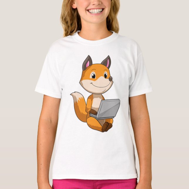T-shirt Renard avec ordinateur portable (Devant)