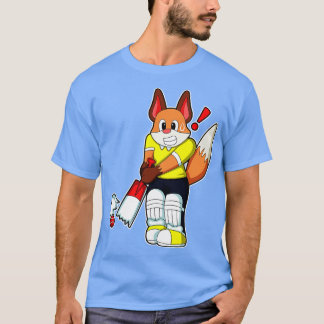 T-shirt Renard comme batteur avec chauve-souris de cricket