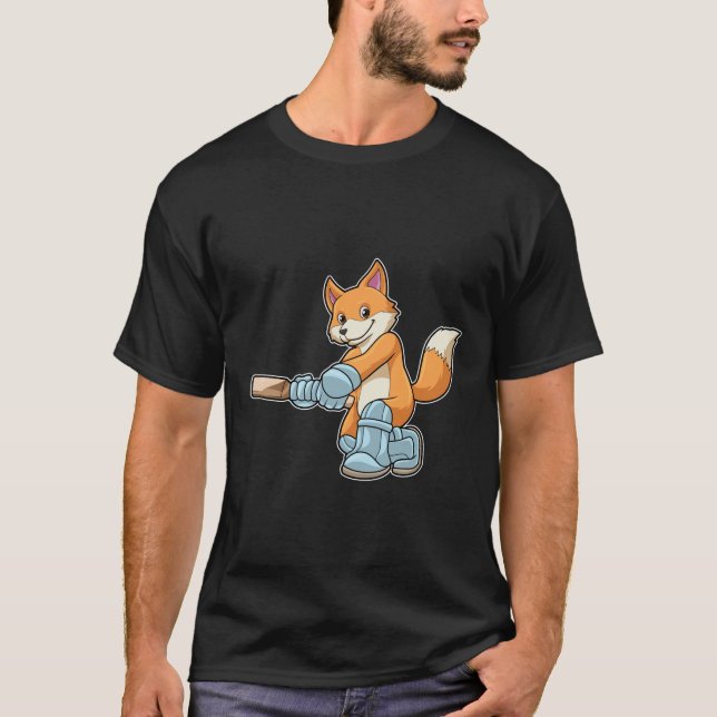 T-shirt Renard comme batteur avec chauve-souris de cricket (Devant)