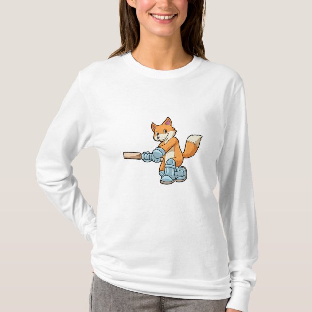 T-shirt Renard comme batteur avec chauve-souris de cricket (Devant)