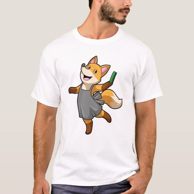 T-shirt Renard comme coiffeur avec ciseaux (Devant)