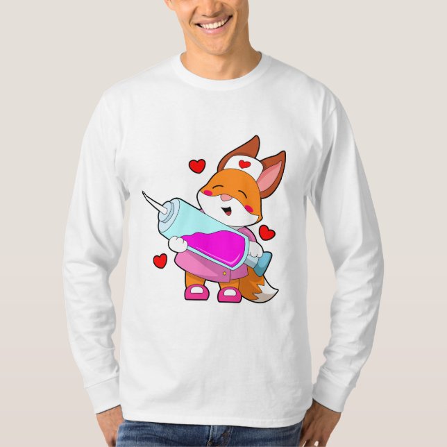 T-shirt Renard comme infirmière avec seringue (Devant)