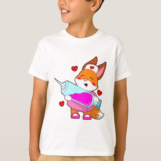 T-shirt Renard comme infirmière avec seringue (Devant)