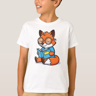 T-shirt Renard de dessin animé intelligent lisant un livre