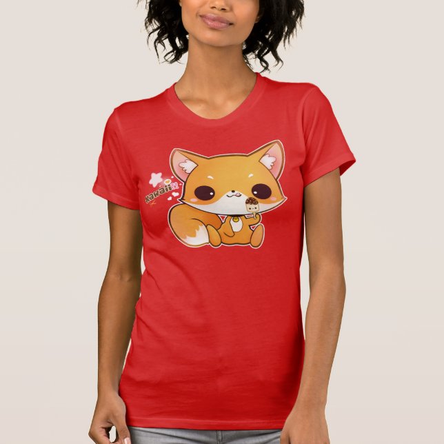 T-shirt Renard de Kawaii avec la glace mignonne (Devant)
