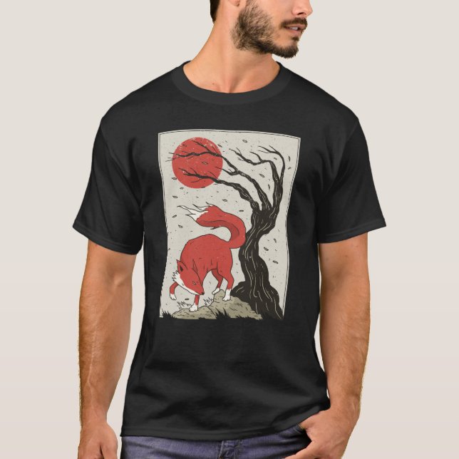T-shirt Renard de style japonais (Devant)