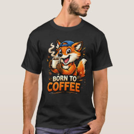 T-shirt Renard drôle buvant du café, dessin animé