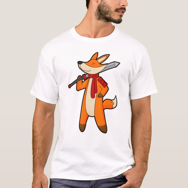 T-shirt Renard en guerrier avec épée et écharpe (Devant)