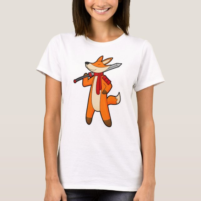 T-shirt Renard en guerrier avec épée et écharpe (Devant)
