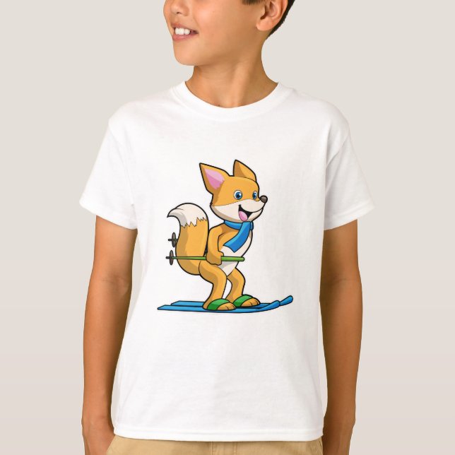 T-shirt Renard en ski avec des pôles de ski (Devant)