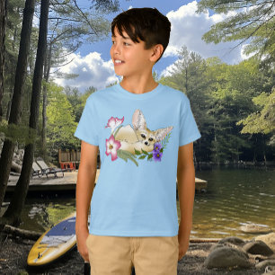 T-shirt Renard Fennec Fleurs Rose Violet Mignon Bleu Botan