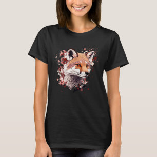 T-shirt Renard mignon Art floral de fleur de cerisier japo