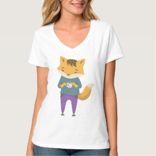 T-shirt Renard mignon avec tasse de thé