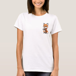 T-shirt Renard mignon d'automne avec écharpe buvant du Pum