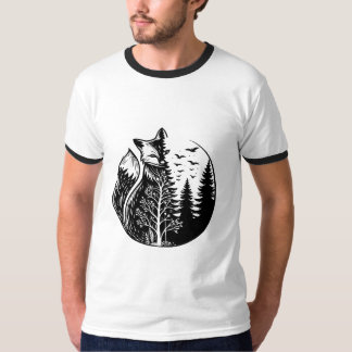 T-shirt renard moitié réaliste et moitié forêt